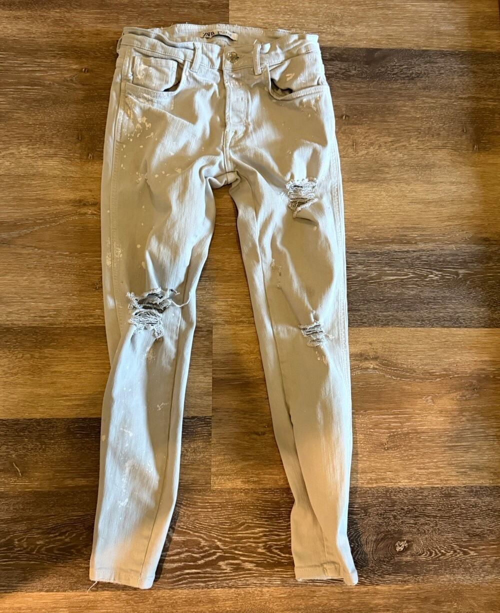 Zara Women’s Skinny Jeans Beige Light Wash Cotton Denim 5-Pocket Regular 4